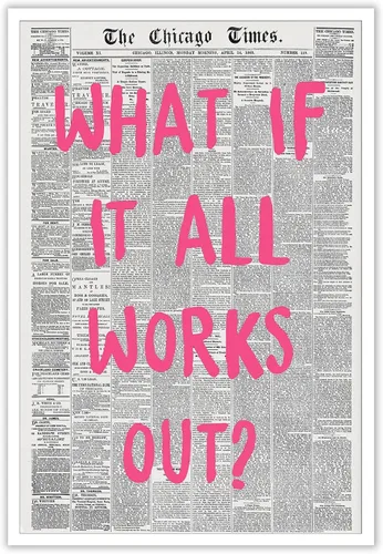 Liyark Arte de Pared de Lienzo de Periódico Retro y Moderno - Cita de Afirmación Positiva 'What If All Works Out' - Fuente Rosa - Decoración