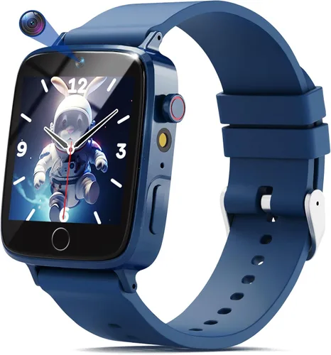 NBKLS Reloj Inteligente para Niños Varones, Reloj para Niños con Pantalla Táctil de 1.54 Pulgadas, Reproductor de Música, Tarjeta de Aprendizaje, 10
