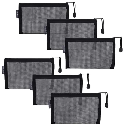 HRX Package Bolsos pequeños de malla para cosméticos con cremallera, 6 piezas, Negro, Organizador de bolsas de maquillaje para viaje para bolso,