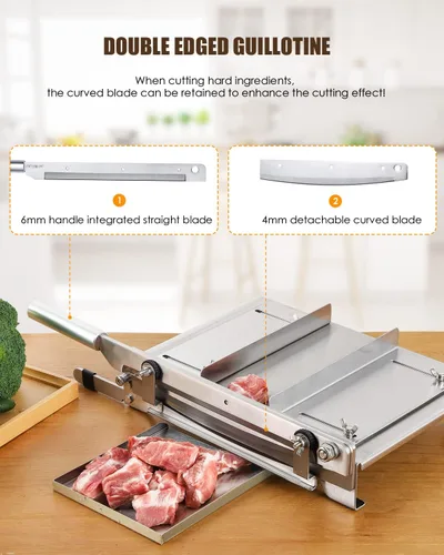 Miniatura 2 de CGOLDENWALL Cortador manual de costillas de 2 cuchillas, cortador de carne de hueso duro de acero inoxidable, cortador de carne de ternera
