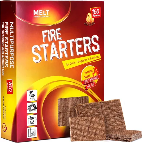 Melt Candle Company - Iniciadores de fuego cuadrados, 160 piezas - Kit de iniciadores de fuego para fogatas, parrilla, hoguera al aire libre, hogar,