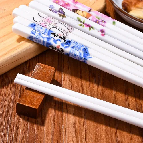 Miniatura 5 de 5 pares de palillos de porcelana, palillos de hueso de alta calidad de 9.5 pulgadas, reutilizables, aptos para lavavajillas