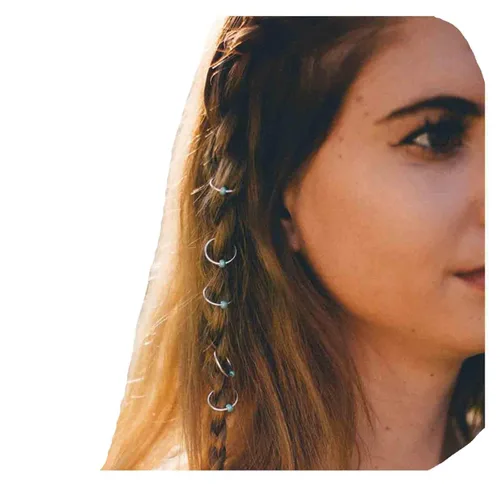 Miniatura 11 de Juego de anillos para el cabello de concha bohemia, pinzas trenzadas doradas, bucles para el cabello de rastas y accesorios de joyería africana
