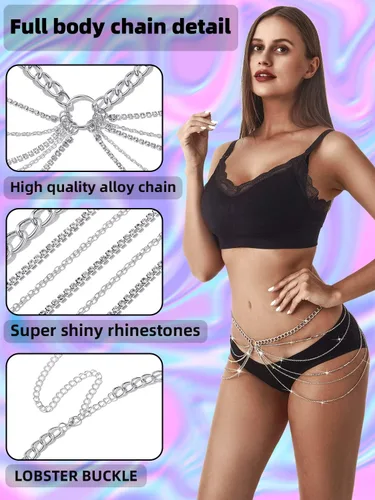 Miniatura 3 de Cadenas de cuerpo de diamantes de imitación para mujeres y niñas, cadena de cintura sexy para el vientre, accesorios de playa adecuados para una