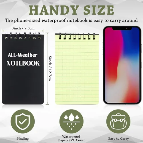 Miniatura 2 de Chinco 20 blocs de notas para todo tipo de clima, 3 x 5 pulgadas, bolsillo impermeable, bloc de notas táctico en espiral, cubierta resistente a