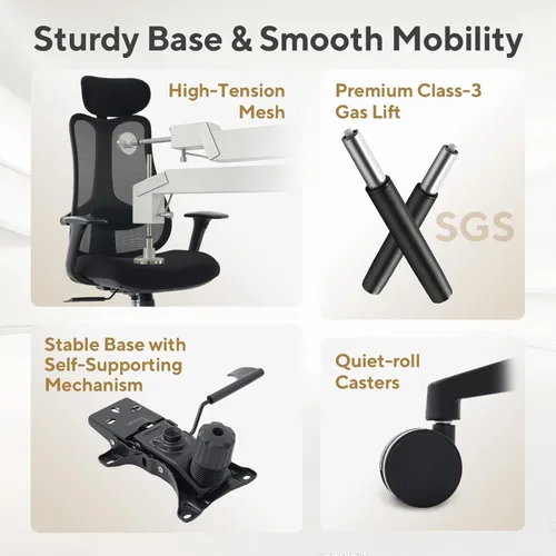 Miniatura 9 de Nouhaus Fluido - Silla de oficina ergonómica, silla de computadora de malla con respaldo alto y soporte lumbar ajustable en altura, respaldo y Negro