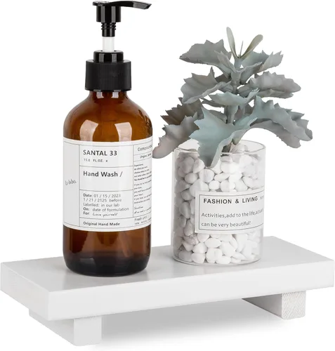 Miniatura 22 de Organizador de encimera de baño, soporte de pedestal de madera, bandeja decorativa de estilo granja, portajabones para decoración de cocina, Negro