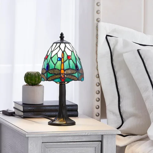 Miniatura 5 de Lámpara de mesa con diseño de libélula, pequeña lámpara de mesa estilo Tiffany Rsbrillialite Small Tiffany Lamp, Dragonfly Stained Glass Table