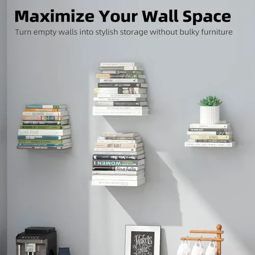 Miniatura 8 de STORAGE MANIAC Estantes flotantes para colgar en la pared, estantes flotantes invisibles de acero resistente, estantes colgantes para dormitorio