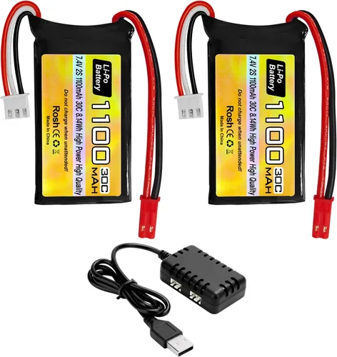 sea jump Batería Lipo recargable de 7.4V 2S 30C 1100mAh con enchufe JST para WLtoys A949 A959 A969 A979 RC Cars compatibles con la mayoría de los