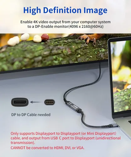 Miniatura 2 de JSAUX Adaptador USB C a DisplayPort 4K a 60Hz, tipo C a puerto de pantalla, adaptador de cable compatible con iPhone 17 Pro/16/15, MacBook Pro 2019