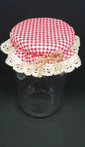 Miniatura 3 de DLK - 10 fundas elásticas para frascos - 100% algodón, patrón elástico de cuadros rojos (cuadros) - Cuenco con tapa de fermentación transpirable
