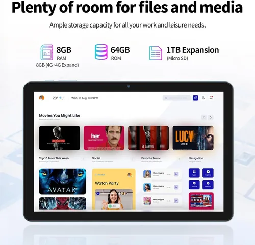 Miniatura 7 de VASOUN Tablet Android 13 de 10 pulgadas, (expansión de 4+4 GB) RAM 64 GB de almacenamiento 2 en 1 tabletas con WiFi 2.4/5G, BT 5.0, funda de cuero