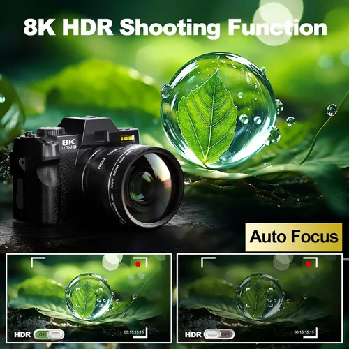 Miniatura 3 de Cámaras digitales 8K para fotografía, cámara de vlogging de 64MP con pantalla abatible de 180°, 2 baterías, tarjeta TF de 64 GB, zoom de 16X, WiFi