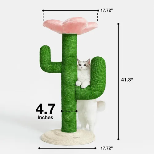 Miniatura 2 de VETRESKA Poste rascador para gatos de 41.3 pulgadas con cama, poste rascador alto para gatos de interior, torre de árbol para gatos 2 en 1, rascador