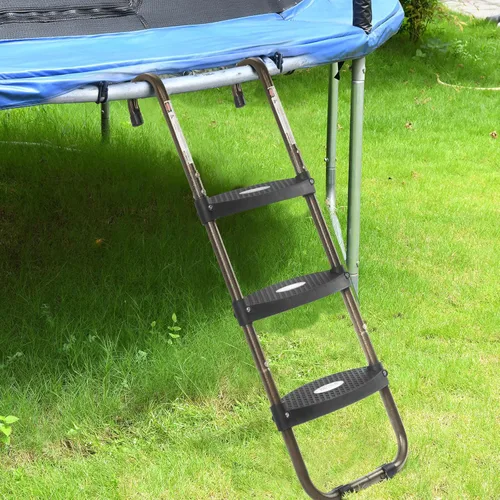 Miniatura 5 de HBTower – Escalera para cama elástica, escalera de 3 pasos con escalones anchos horizontales, escalones antideslizantes con gancho universal, acero