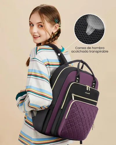 Miniatura 4 de LOVEVOOK Mochila para computadora portátil para mujer, mochila para trabajo de viaje, bolsa de computadora para enfermera, profesora, bolsa