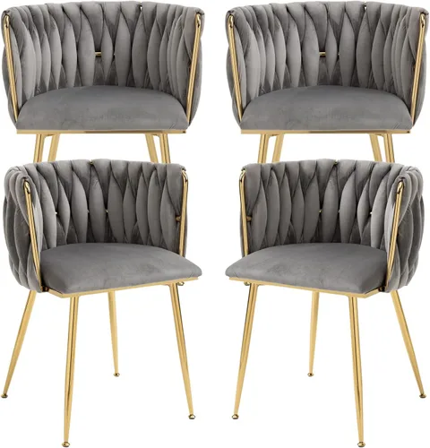 Miniatura 26 de Nrizc Juego de 2 sillas de comedor de terciopelo, sillas de comedor tapizadas tejidas con patas de metal dorado, sillas decorativas modernas