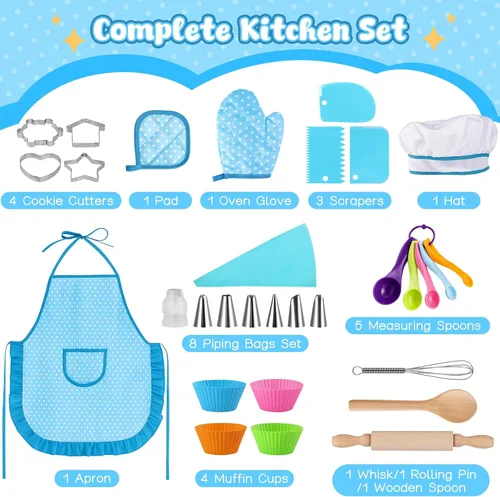 Miniatura 6 de LovesTown Juegos de Cocina y Horneado para Niños, 32 Piezas Accesorios de Cocina de Juguete Juguetes de Juego de Simulación para Cumpleaños de Niños