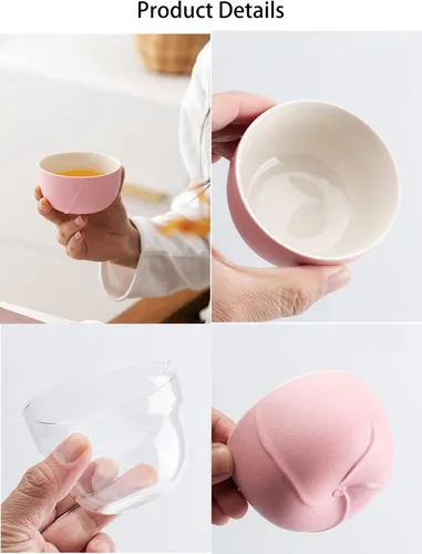Miniatura 5 de Juego de té de viaje, juego de té chino, taza de kung fu, juego de té de gaiwán, juego de té portátil, juego de té rosa mariposa, tetera todo