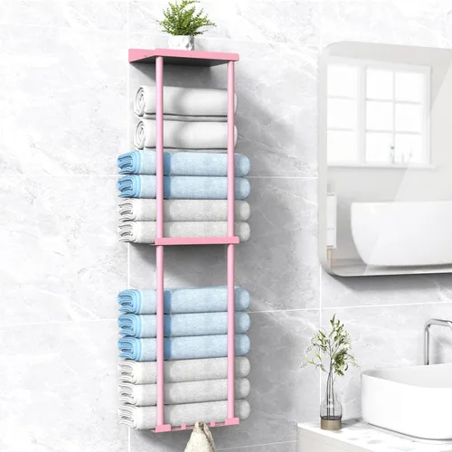 Miniatura 14 de Liuoud Toallero para Baño, Organizador Portador de Almacenamiento de Toallas Enrolladas Vertical Montado en la Pared con Estante, Sostiene Hasta 6