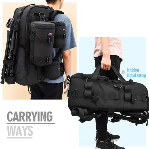 Miniatura 5 de Mochila impermeable para cámara DSLR grande con compartimentos para laptop de 17 pulgadas, cubierta para lluvia, soporte para trípode, funda