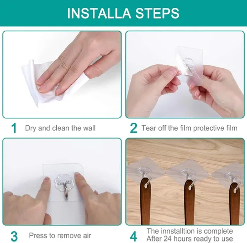 Miniatura 7 de Paquete de 30 ganchos autoadhesivos resistentes de 13 libras (máx.) para colgar en la pared, impermeables, a prueba de aceite, para baño, ducha