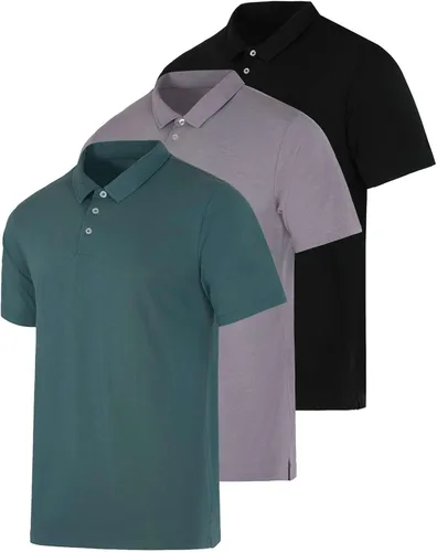 Miniatura 31 de Real Essentials Paquete de 3: Polo de manga corta de algodón para hombre, de secado rápido, transpirable, (disponible en tallas grandes y altas)