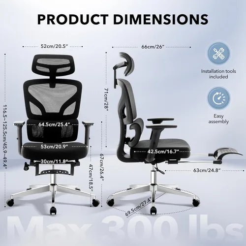Miniatura 2 de Silla de oficina ergonómica de escritorio, silla de malla para el hogar con reposapiés ajustable, soporte lumbar, silla de juegos de computadora