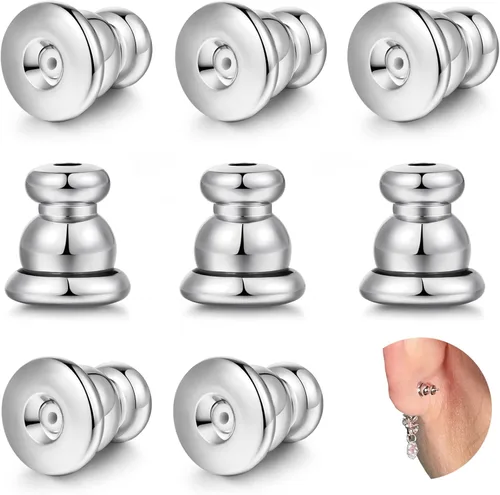 Miniatura 10 de Respaldos de Aretes para Pendientes, Respaldos de Aretes Tipo Bala de Oro 18K Repuestos para Pendientes/Orejas Caídas, Cierres de Seguridad con 2