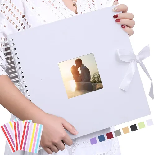 Miniatura 9 de Álbumes de fotos y recortes Vienrose DIY de tapa dura, libro de fotos de 8x8 pulgadas, 40 páginas negras para libro de visitas, boda, cumpleaños