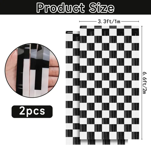 Miniatura 2 de PintreeLand 2 piezas de cortinas de papel de aluminio con flecos de autos de carreras 3.28x6.56 pies, decoración de telones de fondo de fiesta a