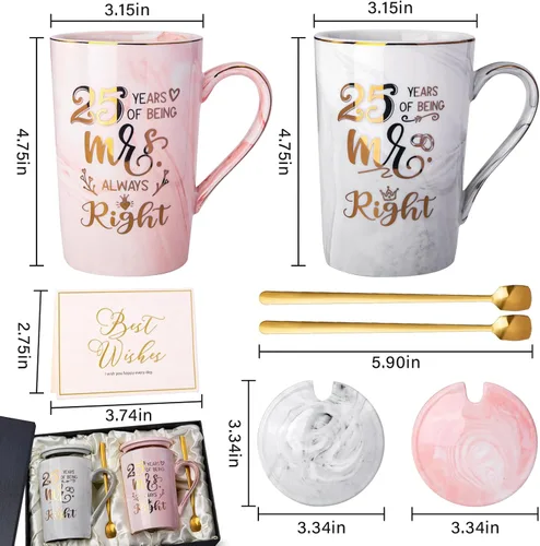 Miniatura 4 de Biching Regalos de Boda del 25º Aniversario, 25 Años de Ser Mr Right & Mrs Always Right Taza de Café Regalos para Parejas Padres Mujeres Hombres