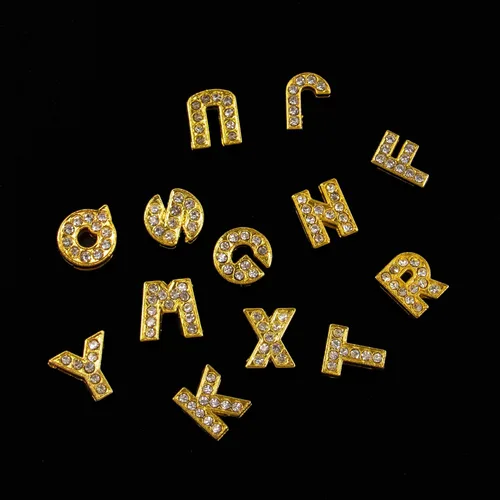 Miniatura 9 de AUEAR, paquete de 26 dijes de letras del alfabeto de 8 mm con diamantes de imitación completos, cristal, color dorado, para pulseras, collares
