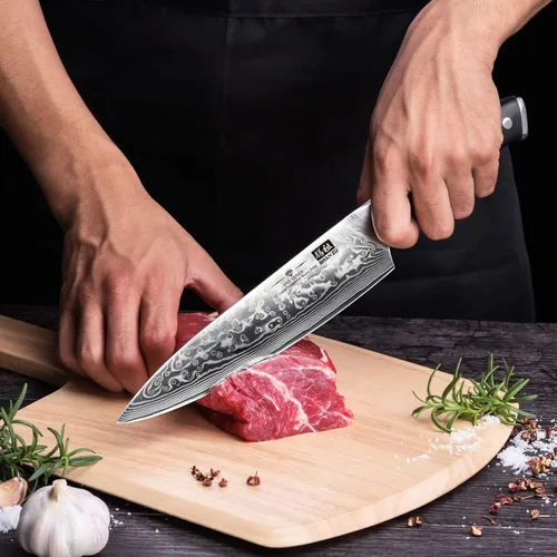 Miniatura 6 de SHAN ZU - Cuchillo de chef de 8 pulgadas de acero damasceno japonés, cuchillos de cocina profesionales, cuchillo de cocina de alta calidad de acero