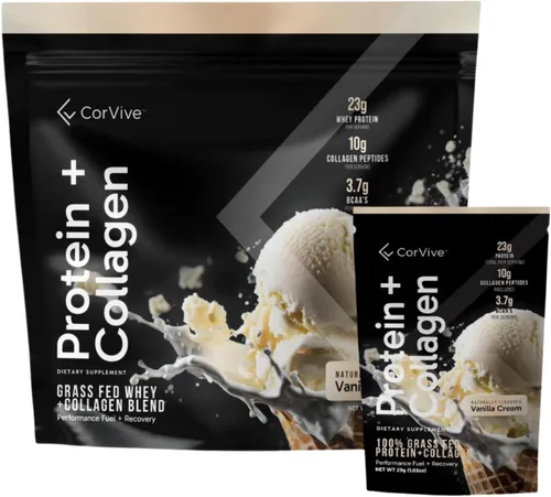 Miniatura 9 de CorVive Proteína + colágeno en polvo 0.81 oz de proteína (suero alimentado con pasto + colágeno) 0.14 oz de BCAA Apoya la salud muscular