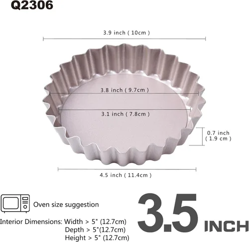 Miniatura 2 de Juego de mini sartenes para tartas de 4 pulgadas, 4 piezas con parte inferior suelta extraíble, antiadherente, redonda, quiche, para horno y cocción