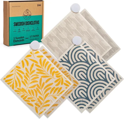 Miniatura 19 de Harps&Seb Paños de cocina suecos para cocina - Paquete de 6, toallas de papel reutilizables con clips, súper absorbentes, lavables, que no rayan