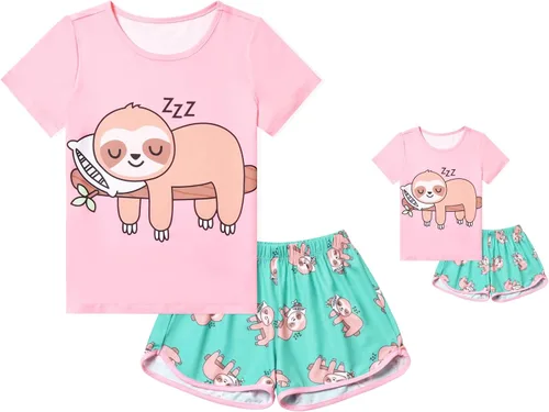 Miniatura 8 de QPANCY - Conjunto de pijamas a juego para niñas y muñecas con diseño de unicornio, ropa de dormir de algodón para el verano