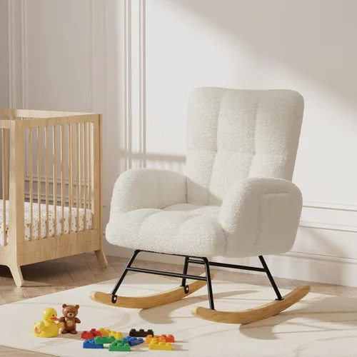 Miniatura 3 de LUCKLIFE Mecedora para guardería, silla mecedora tapizada de peluche con respaldo alto, silla de lectura, sillas mecedoras modernas con bolsillos