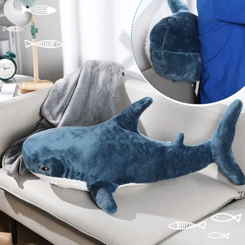 Miniatura 3 de HyDren Juguete de peluche 2 en 1 de tiburón con manta de 32 pulgadas, manta de almohada de peluche gigante grande y grande, muñeca suave para bebés