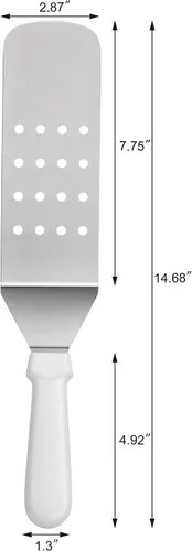 Miniatura 2 de New Star Foodservice 36176 Espátula y volteador de parrilla con mango de plástico flexible, 36,8 cm, perforado, blanco