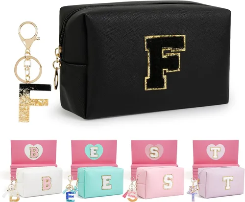Miniatura 62 de AIBFRID 2 piezas de bolsas de maquillaje iniciales para mujeres, regalos de cumpleaños para niñas de 4 5 6 7 8 9 10 11 12 años, bolsas de cosméticos