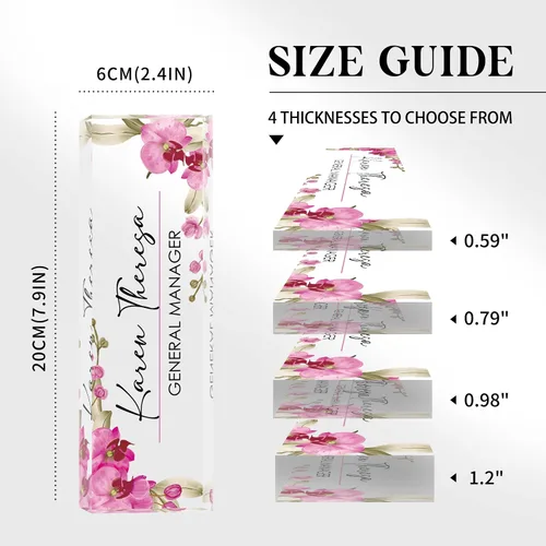 Miniatura 4 de Placa de identificación personalizada para escritorio - Accesorio de acrílico (Orquídea mariposa rosa)