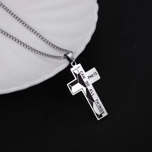 Miniatura 3 de Collar de cruz de fútbol para niños versículo bíblico I CAN DO All Things colgante deportivo de acero inoxidable para hombre Acero inoxidable