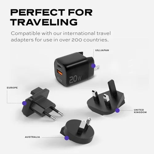 Miniatura 6 de STATIK Fast-Charging GaN Power Adapter - 20W Dual USB C & USB - Foldable Compact Charger for iPhone, iPad, Samsung, Pixel - Smart Overheat
