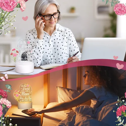 Miniatura 6 de Jetec Regalos del Día de la Madre Cumpleaños de Hija Hijo Navidad Regalo de Agradecimiento para Mamá Girasol Grabado Lámparas de Corazón de Acrílico