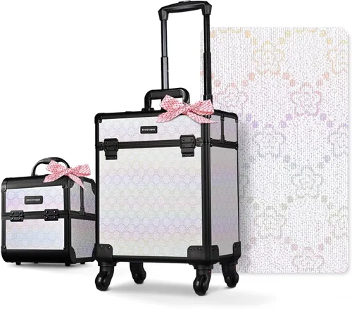 Miniatura 84 de BYOOTIQUE estuche rodante para maquillaje 4 en 1, con cerradura, maletín tipo trolley para cosméticos, con 4 ruedas extraíbles, organizador de viaje
