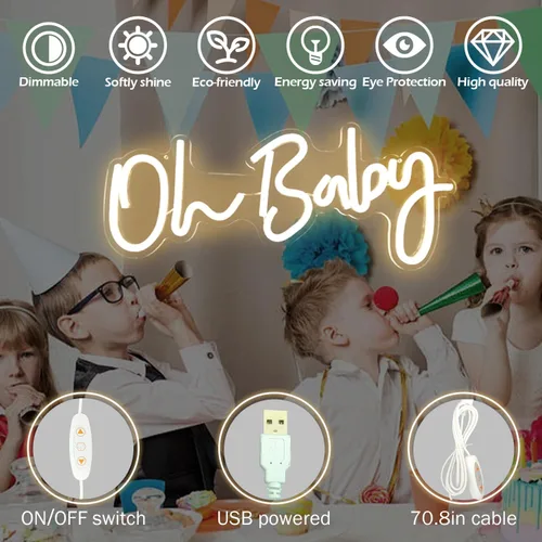 Miniatura 4 de Letrero de neón para decoración de pared, regulable, reutilizable, con texto en inglés "Oh Babe", letrero de neón para boda, decoración de baby