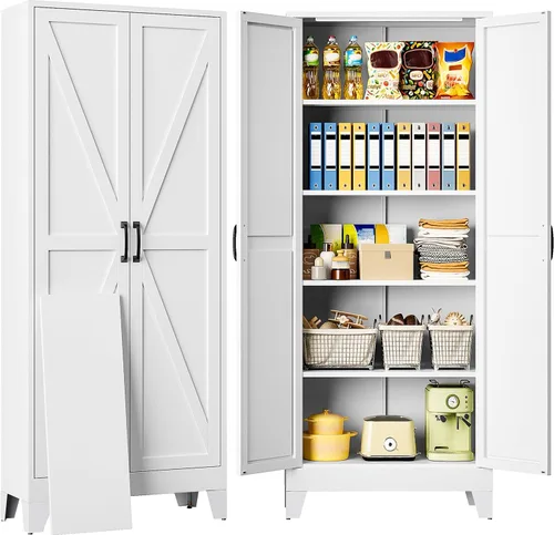 Miniatura 11 de Armario de almacenamiento negro con puertas y estantes ajustables, gabinetes de despensa de alimentos de granja de 36 pulgadas de alto, armario